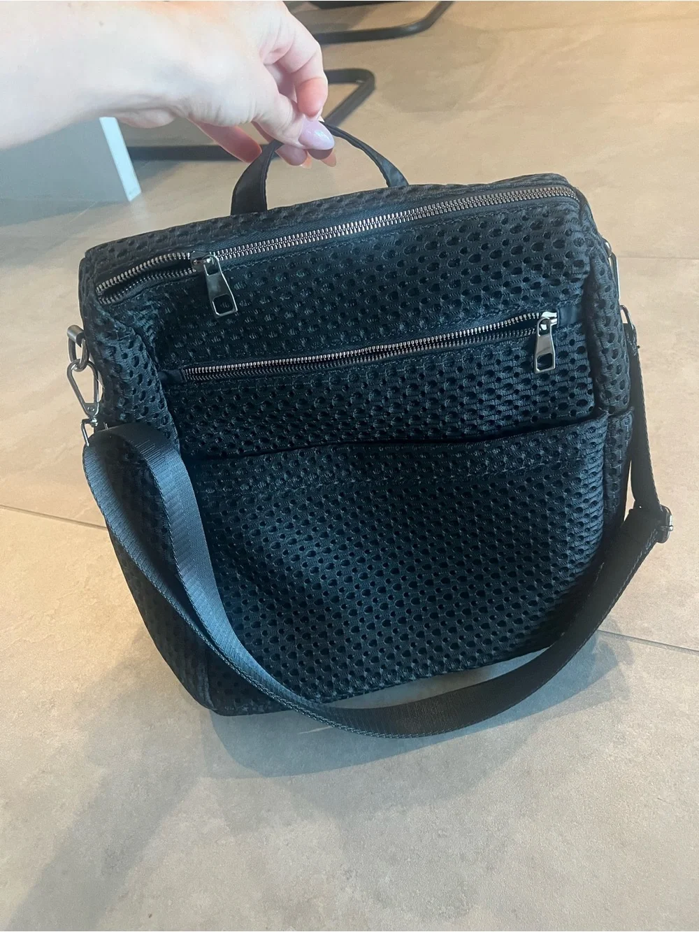 Black Mesh Crossbody Backpack - Unbranded